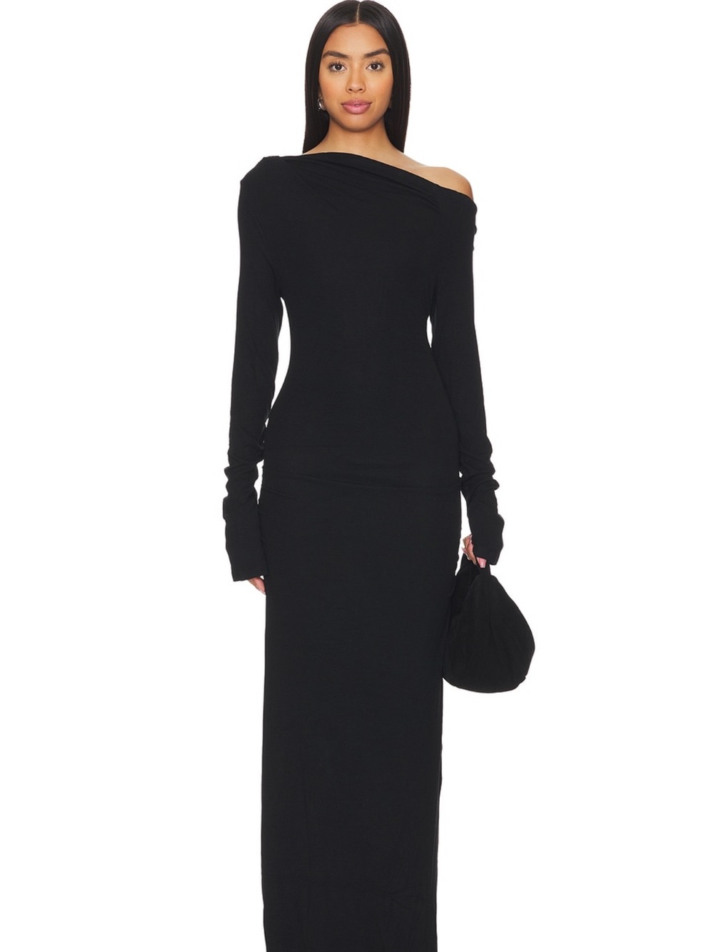 SNDYS. Off-Shoulder Long Sleeve Black Maxi Dress